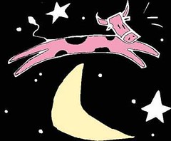 Pink cow over the moon
