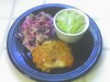 Tortille Chip Chicken with Avocado Dip and Savory Slaw