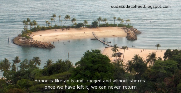 photograph of island with quote about Honor in daily blog